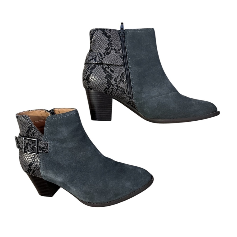 Vionic Naomi Womens Suede Snake Print Water Resistant Ankle Boots Gray size 8.5